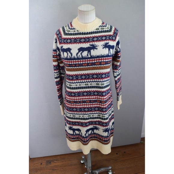 Kiel James Patrick Dresses & Skirts - Kiel James Patrick Cozy Cabin Sweater Dress Medium Cream Fair Isle Moose